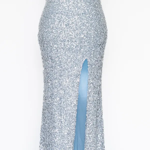 Betsy &‎ Adam - Ice Blue Sequined Floor Length Gown - Image 10