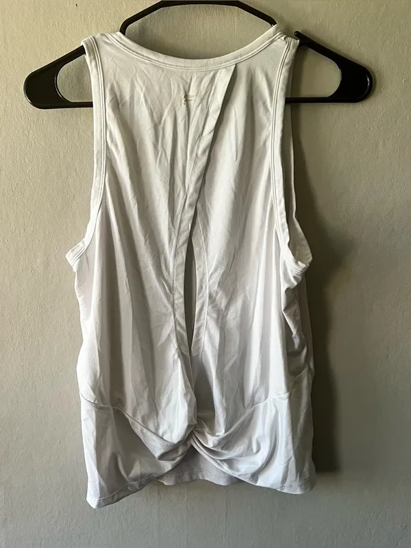 Fabletics White Dry-Flex Twisted Open Back Tank Size Small - Image 3
