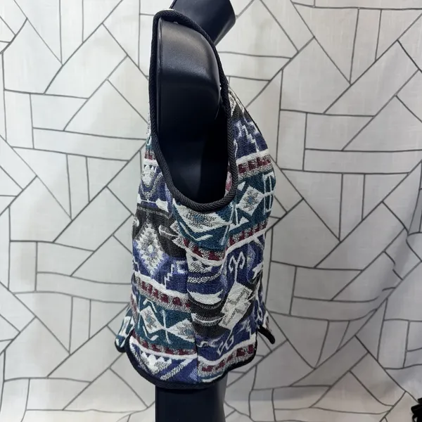 Southwest Canyon Geometric Jacquard Vest M Blue‎ VTG 90s Western Crop Aztec - Image 4