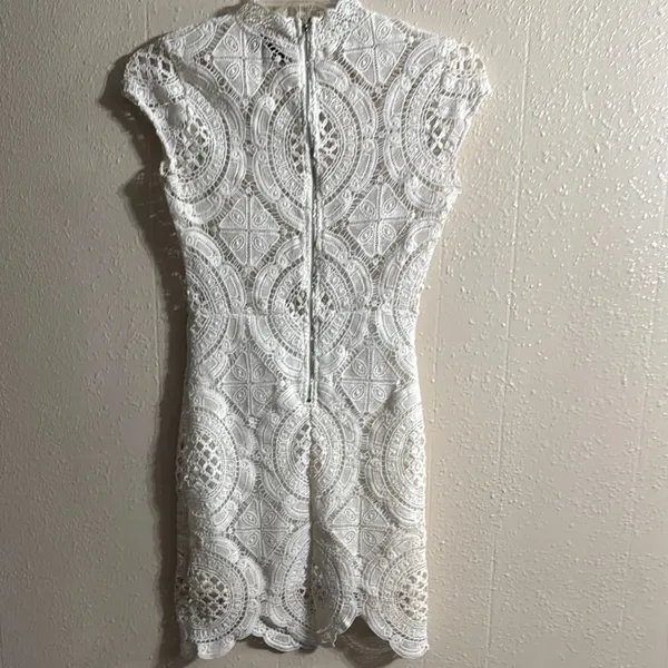 Hot Miami Styles Cream Mini Dress with Mock Neck and Flutter Sleeves - Image 9