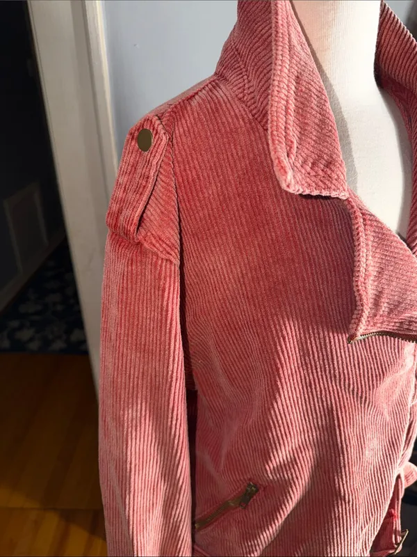 POL Coral Pink Corduroy Belted Moto Jacket - Image 5