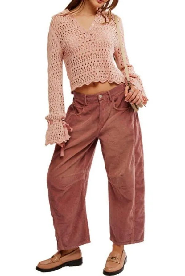 Free People Pointelle Pullover Sweater In Mauve Rose Size L. NEW - Image 5