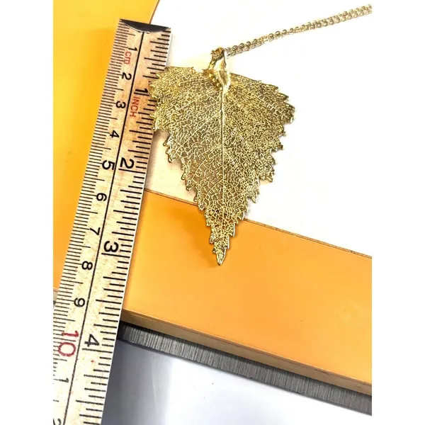 Gold Plated Real Leaf Pendant Necklace With Chain - Image 8