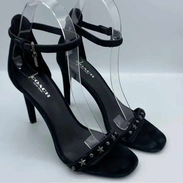 Coach Women’s Black Melrose Suede Heels Size 6.5 studded embellished formal‎ - Image 2
