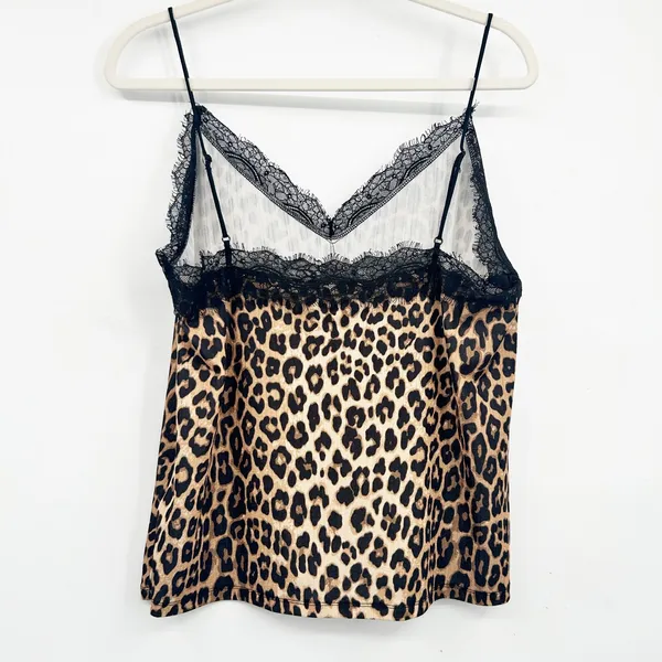 H&M Womens Leopard Animal Print Lace Trim Mob Wife Y2K‎ Cami Tank Top Size M - Image 6