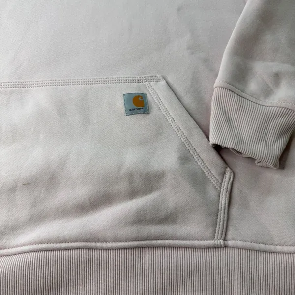 Carhartt Relaxed Fit Hoodie Sweatshirt Light Pink Women Large 12-14 Logo Patch - Image 5