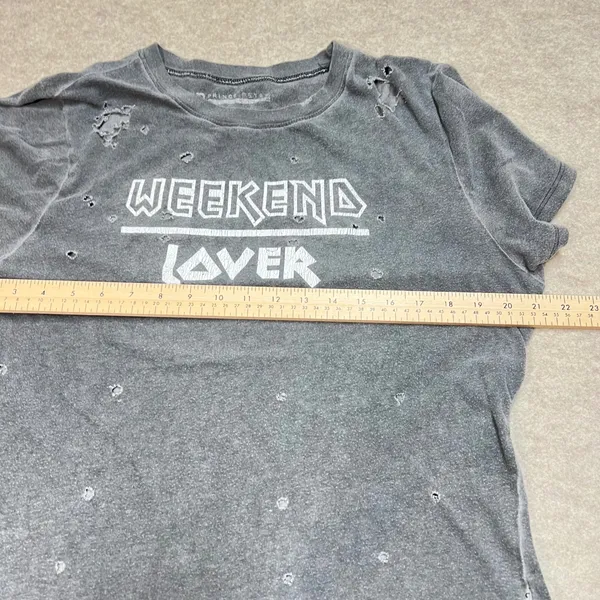 Prince Peter Weekend Lover Distressed Graphic Tee Charcoal Gray Women Medium GUC - Image 4