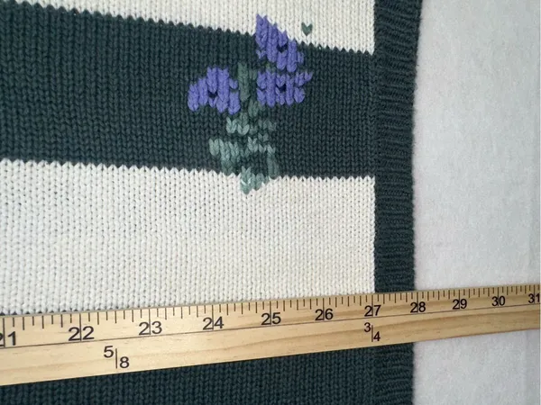 Vintage 90s Paris Sport Club Floral Striped Knit Sweater L Cottagecore Grandma - Image 11