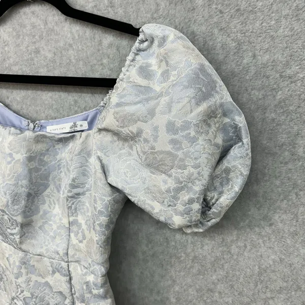Altar'd State Size XS Blue Ivory Floral Brocade Puff Sleeve Mini Dress - Image 3