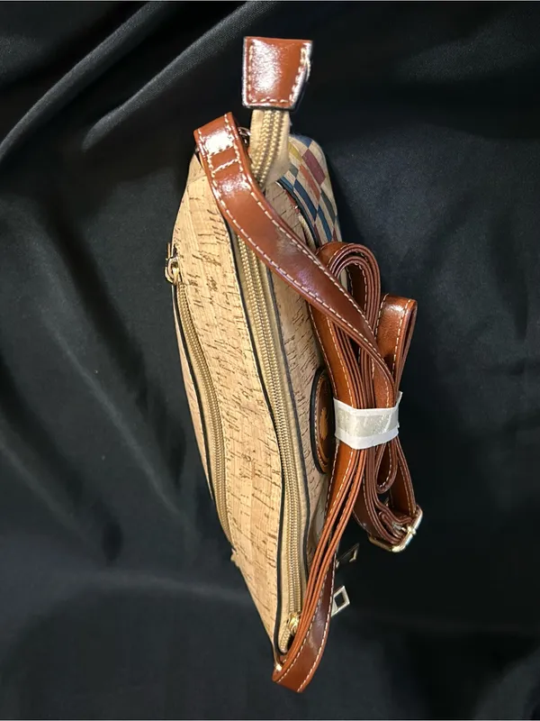 Natural Cork Women’s Multicolor Check Crossbody Bag NWT - Image 5