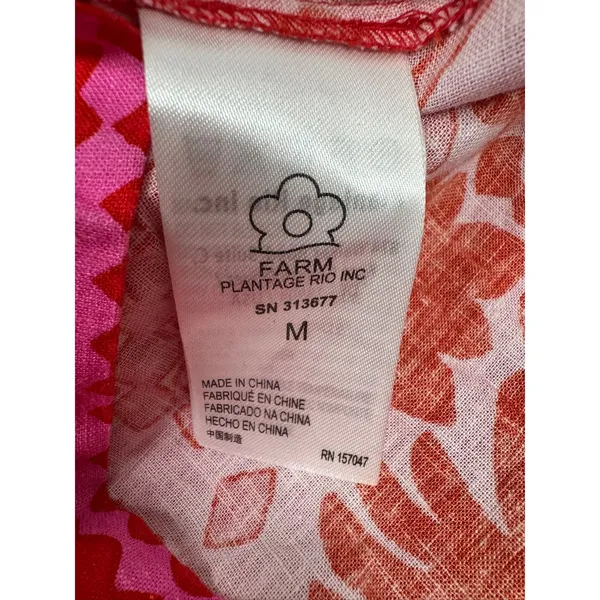 NWT Farm Rio Jungle Scarf Red Pink Linen Blend Romper Button Front Sleeveless M - Image 6