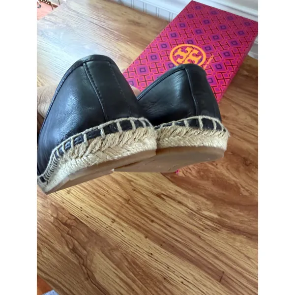 Tory Burch Black Perforated Logo Nappa Leather Espadrille Flats Size 6.5 - Image 12