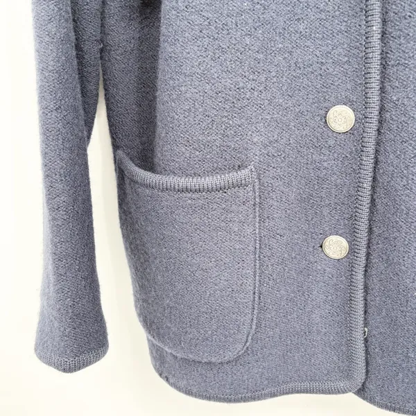 L.L. Bean Women Navy Blue 100% Wool Boiled Knit Coastal Cardigan Sweater L - Image 2