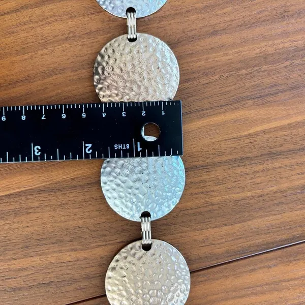 Y2K Vintage Disc Belt Hammered Coin Two Tone Metal Waist Chain Festival Boho - Image 6