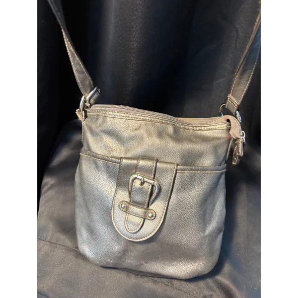 Rosetti Metallic Silver Crossbody Bag Pebbled Faux Leather Purse‎ Organizer - Image 3