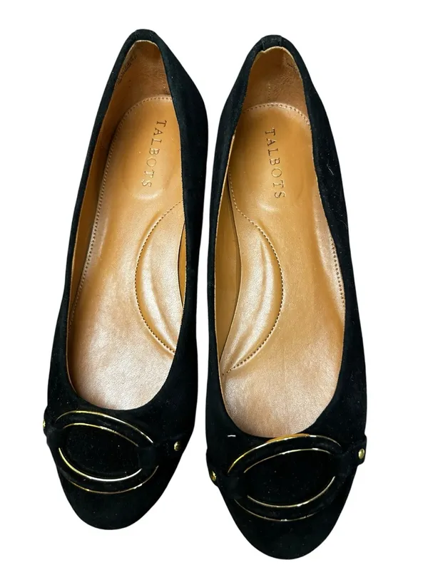 Talbots Black Suede Ballet Flats Gold Hardware Women’s Size 7M Comfort - Image 6