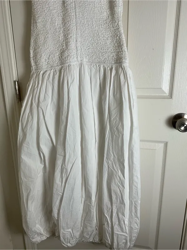 NWT Zara White Textured Poplin Bubble Hem Midi Dress Size M - Image 8