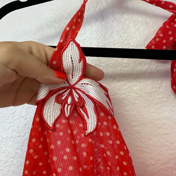 Victoria Secret y2k red polka dot mesh halter top floral pin up - Image 3
