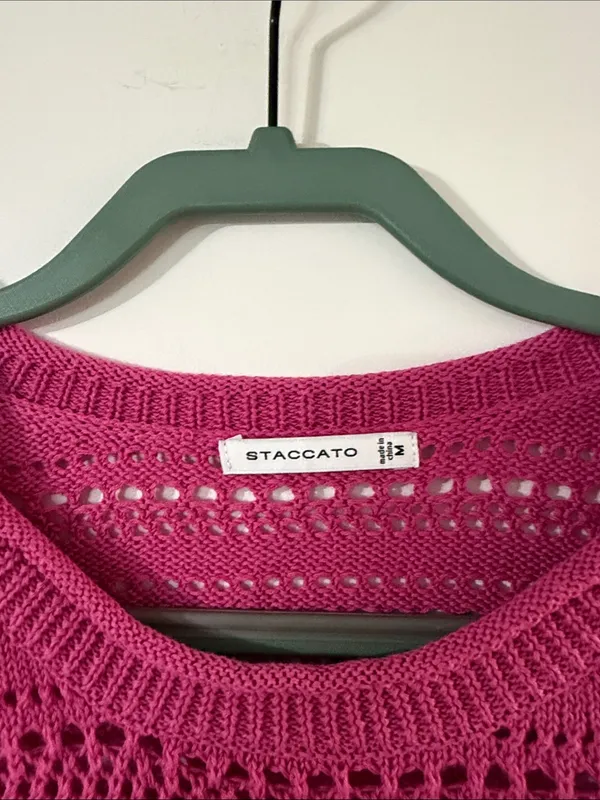 Staccato Openwork Crewneck Sweater in Fuchsia Pink - Image 2
