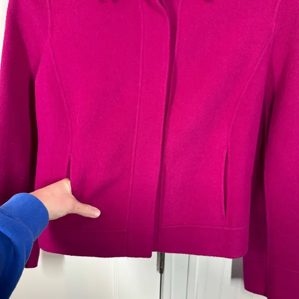 90’s Y2K Anne Klein Fuchsia Magenta Pink Wool Blazer Jacket Boiled Wool medium‎ - Image 3