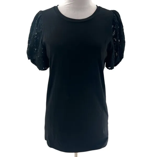 Tuckernuck pomander place black vesty lace puff sleeve top‎ sz S - Image 2