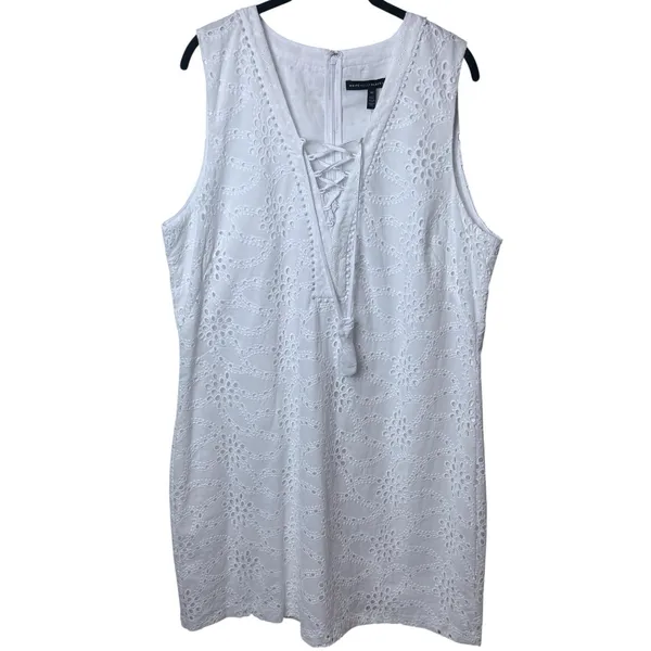 NEW White House Black‎ Market White Eyelet Dress Coastal Cottagecore Feminine 16 - Image 2