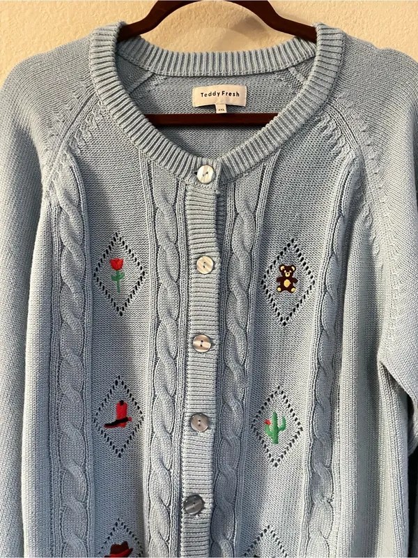 Teddy Fresh Giddy Up Button Up Cardigan Baby Blue Size 2XL - Image 5