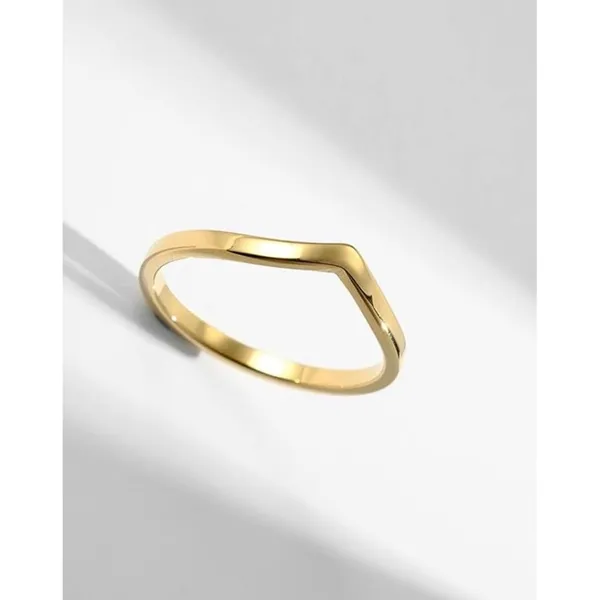 14k‎ Gold Filled S925 V Shaped Curve Band Ring, Size 6 - Image 3