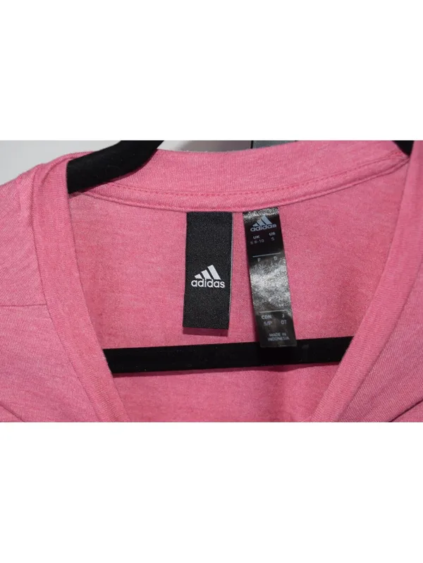 Adidas Shirt Womens Small Heathered Pink Basic Crew Neck Tonal Logo Tee - Image 3
