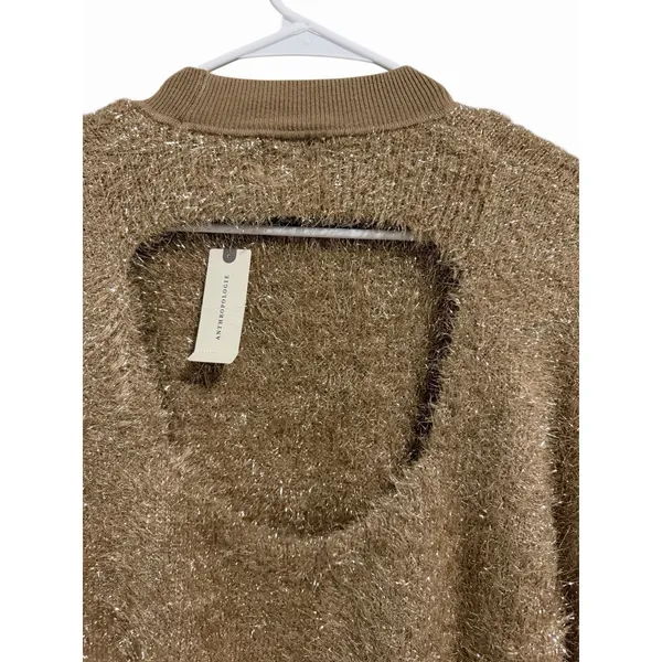 Anthropologie Maeve Violetta SS Tinsel‎ Sweater Honey Women's Size Medium - Image 4