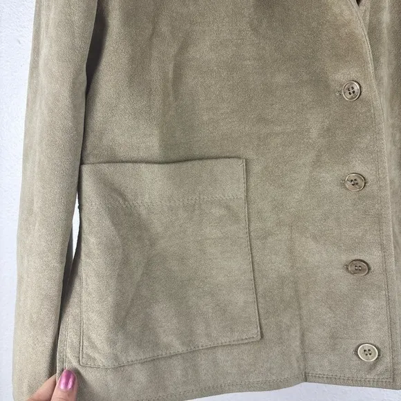 Vintage Samuel Robert by Peter Hatsi Androu Womens 6 Tan Suede‎ Button Up Blazer - Image 2