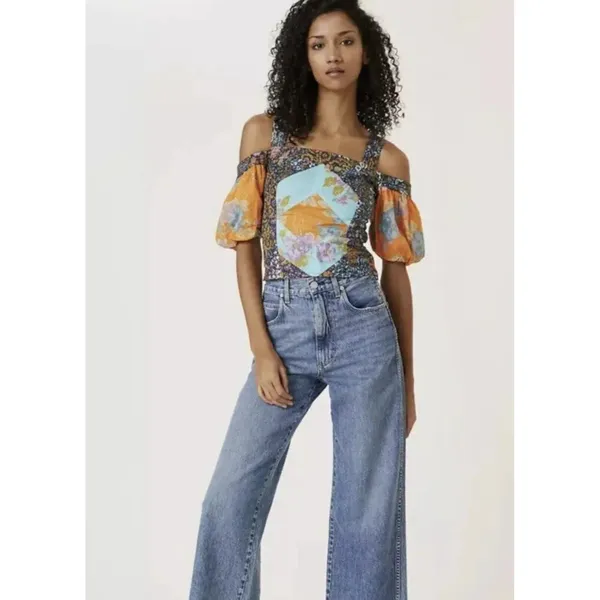 ANTHROPOLOGIE‎ M Love The Label Patchwork Cropped Tank Off Shoulder Top coquette - Image 2