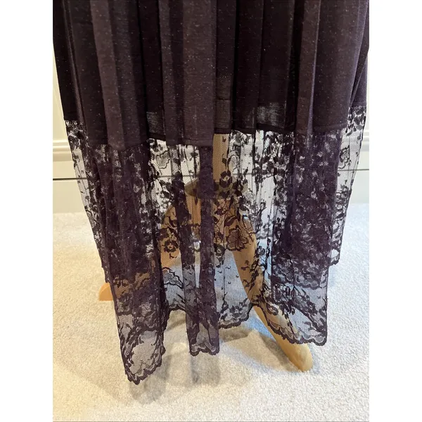 Vtg Tracy Reese Shimmer Maxi Gown Pleated Lace Y2K Whimsigoth Fairy Deep Purple - Image 3