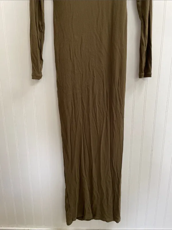 SHAPELLX Long‎ Sleeve Cut-Out Ribbed Shapewear Maxi Dress in Olive Green Size M - Image 7