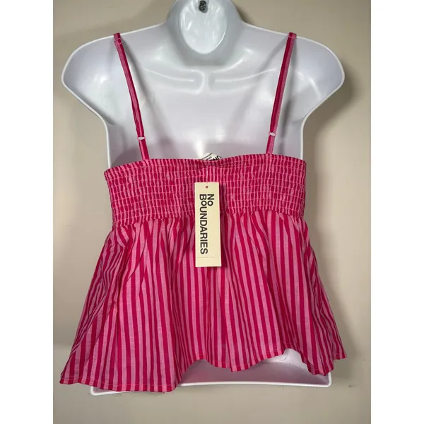 No Boundaries NWT Camisole Top Pink Striped Smocked Lace Trim Y2K Barbiecore Ethereal Small - Image 5