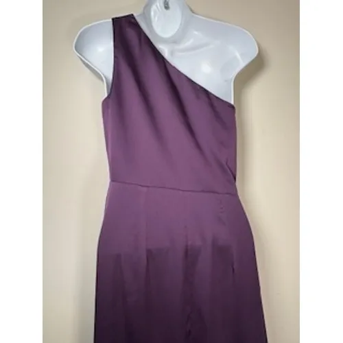 Birdy Grey One Shoulder Maxi Dress Purple Satin Slit Gown Bridesmaid Small - Image 8