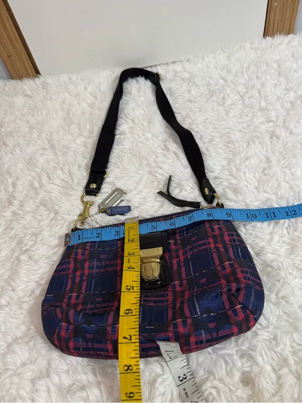 Coach Navy and Pink Plaid Crossbody - Image 9