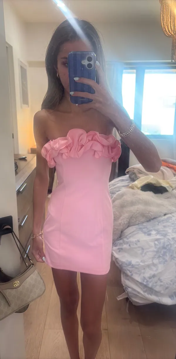 More To Come Revolve Pink Strapless Ruffle Mini Dress - Image 2