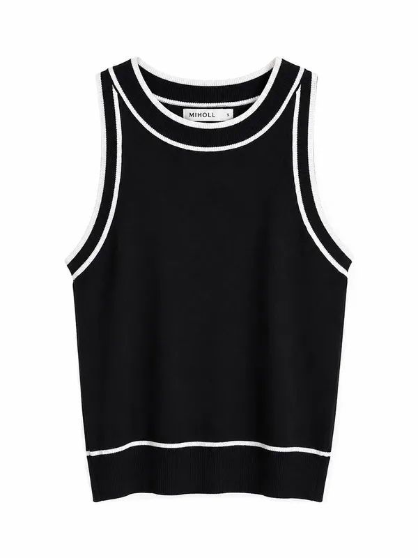 MIHOLL Black White Trim Sweater Tank Top Sleeveless Knit Size S - Image 5