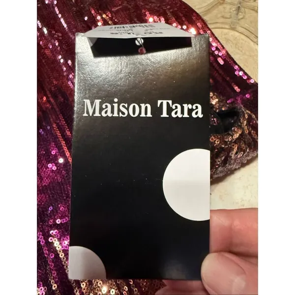 Maison Tara Sequin Long Sleeve Mockneck Mini Dress Sz 12 Purple/Gold/pink NWT - Image 4