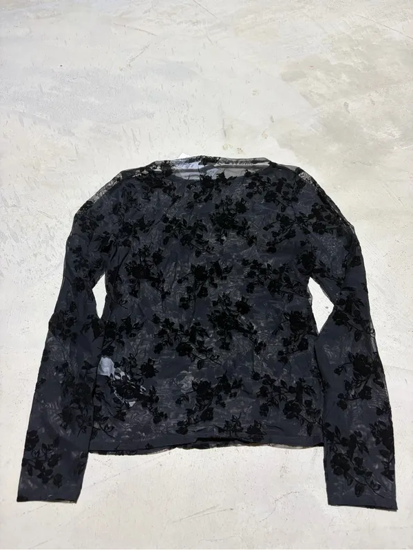 Abercrombie & fitch NWT Sheer Black Floral Long-Sleeve Top small MSRP$50 - Image 8