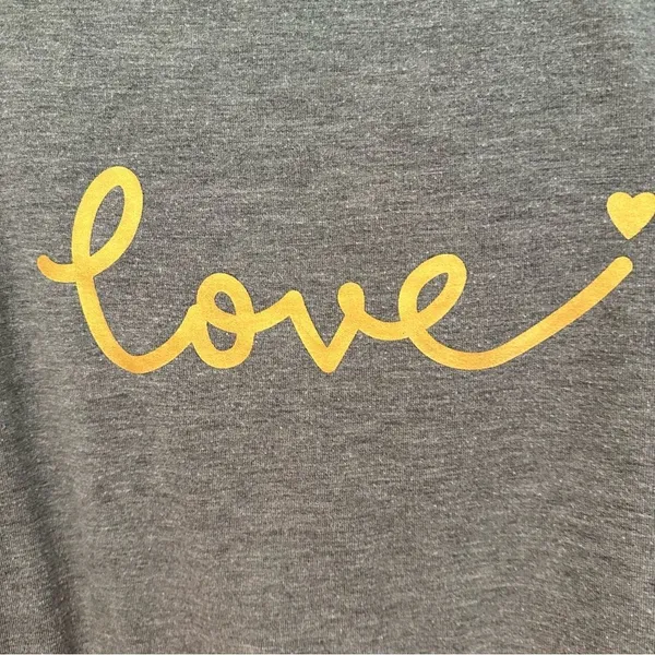Marled Comfy Cozy Long Sleeve Split Hem Love Sweatshirt Women's Medium‎ Gray - Image 4