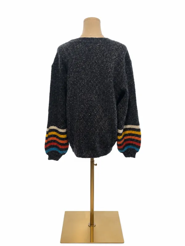 KORI America Striped Sleeve Marled Knit Sweater - Image 3