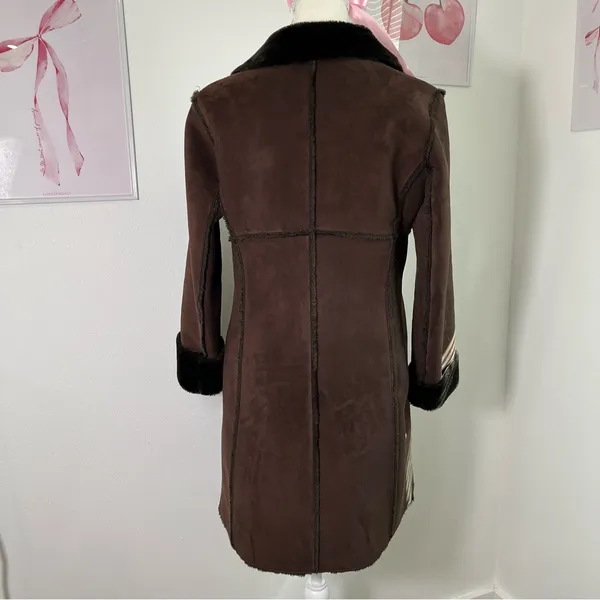 Vintage 90s Cache Brown Suede Penny‎ Lane Fur Trim Coat Old Money Womens Small - Image 6