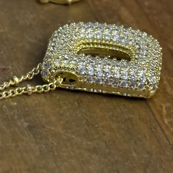 Gold tone puffy pave initial letter D pendant necklace - Image 5