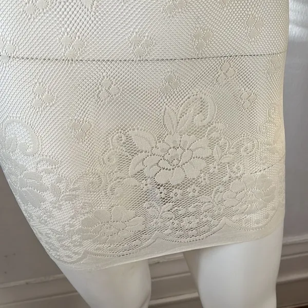 Anthropologie Easel boho ivory ribbed knit crochet floral lace mini dress small - Image 10