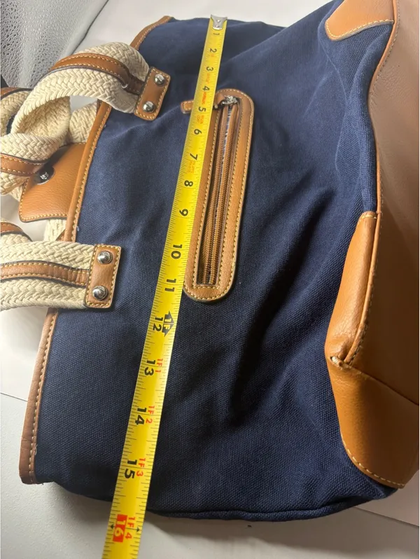 American Living Navy Blue Tote Bag Tan Trim - Image 4