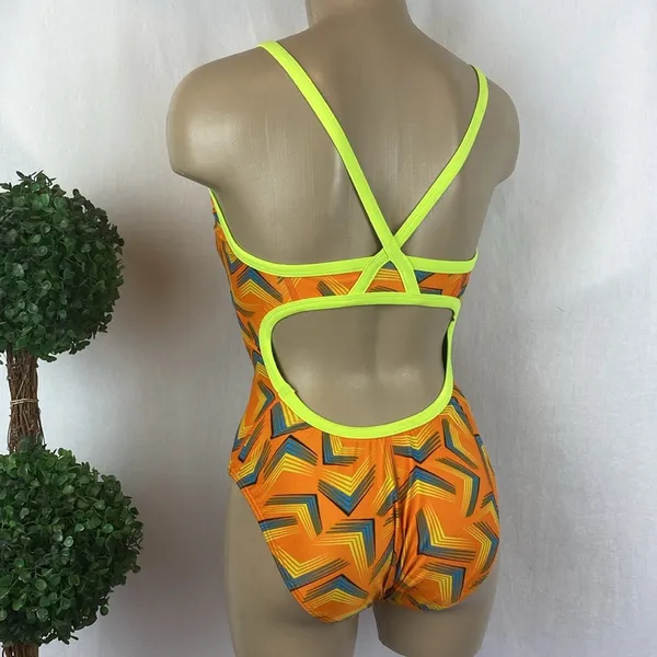 Speedo Orange Print 1 Piece Play The Angels Flyback Athletic Bathing Suit 10 - Image 3