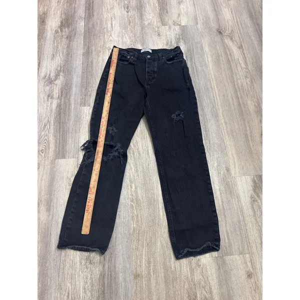 Abercrombie & Fitch The Dad High Rise Distressed Black Straight Leg Jeans 28/6R - Image 4