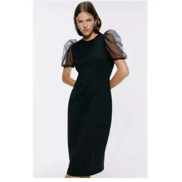 Zara‎ puffy Sleeves Black Dress - Image 4